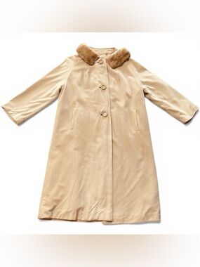 Vintage 60’s Kashmiracle Long Coat with Mink Fur Collar Tan Beige Size XL